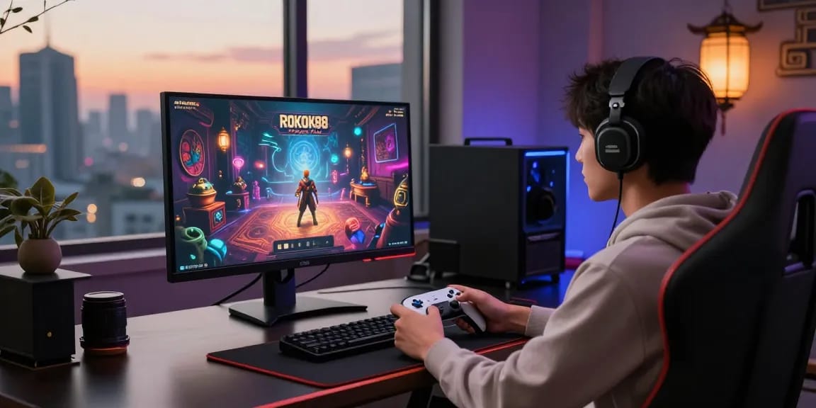 Engaging ROKOK88 slot login session with dynamic gaming visuals and immersive environment.