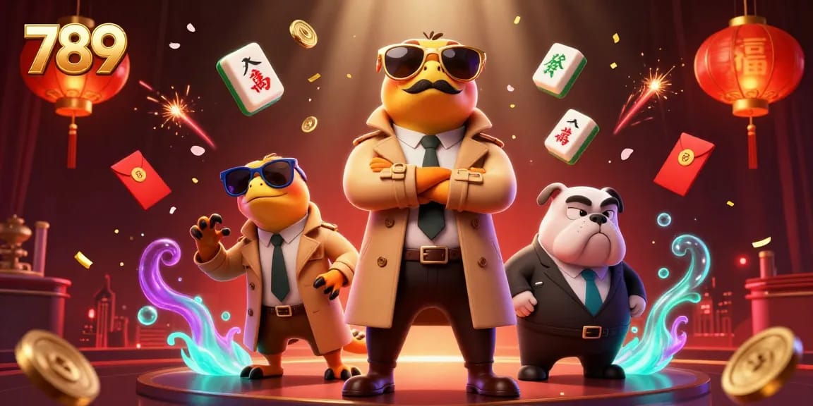 Experience a playful 789 casino scene with raptors, lanterns, and vibrant game elements.