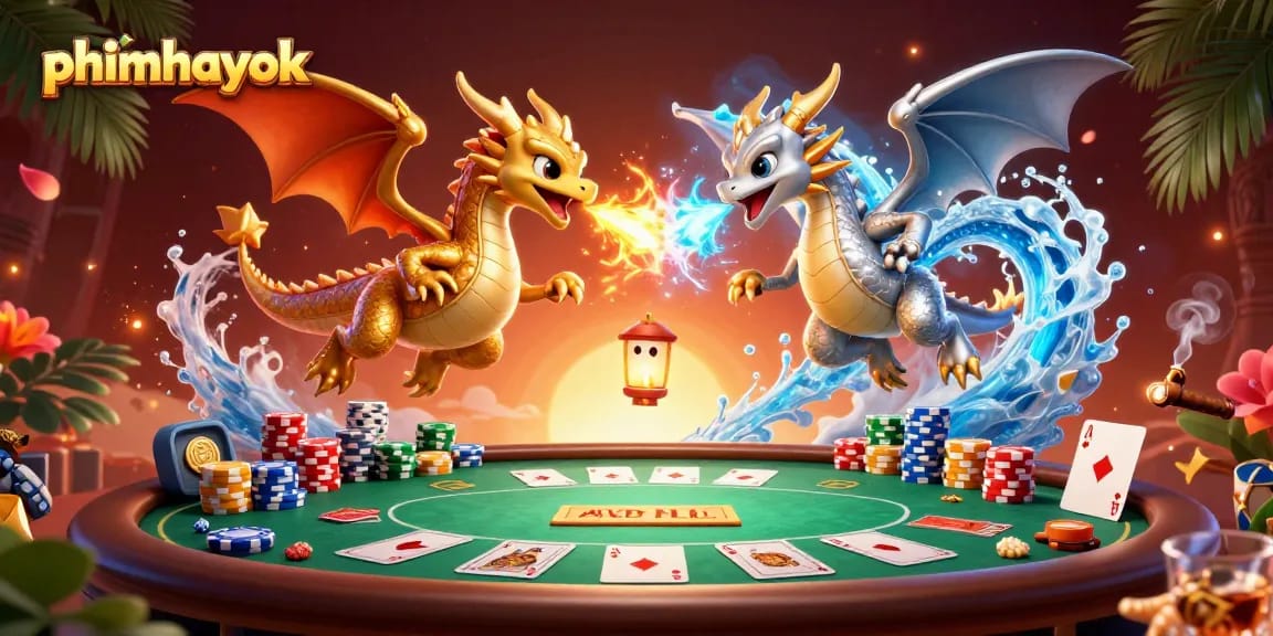 Experience thrilling gameplay with phimhayok's captivating dragons amidst poker excitement.