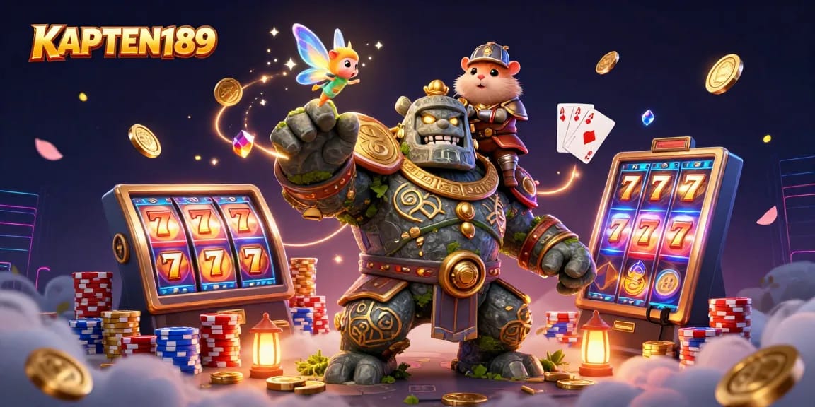 KAPTEN189 mainkan slot online dengan golem ajaib dan kartu poker mewah, penuhi keberuntungan Anda.