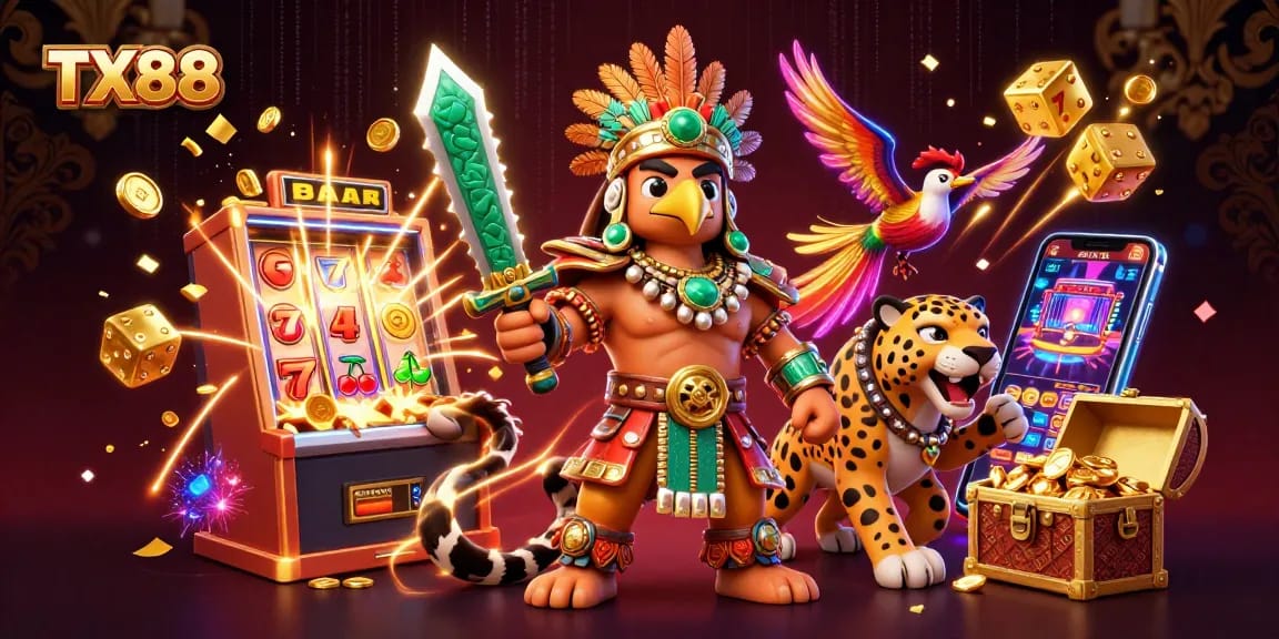 Experience TX88's vibrant casino scene with 3D characters and jackpot excitement in a rich setting.