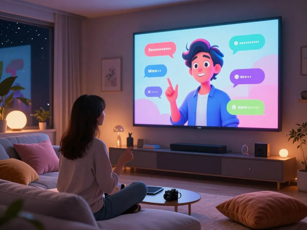 Engaging NSFW AI chat scene featuring a user interacting with a vibrant animated character in a cozy virtual room atmosphere.