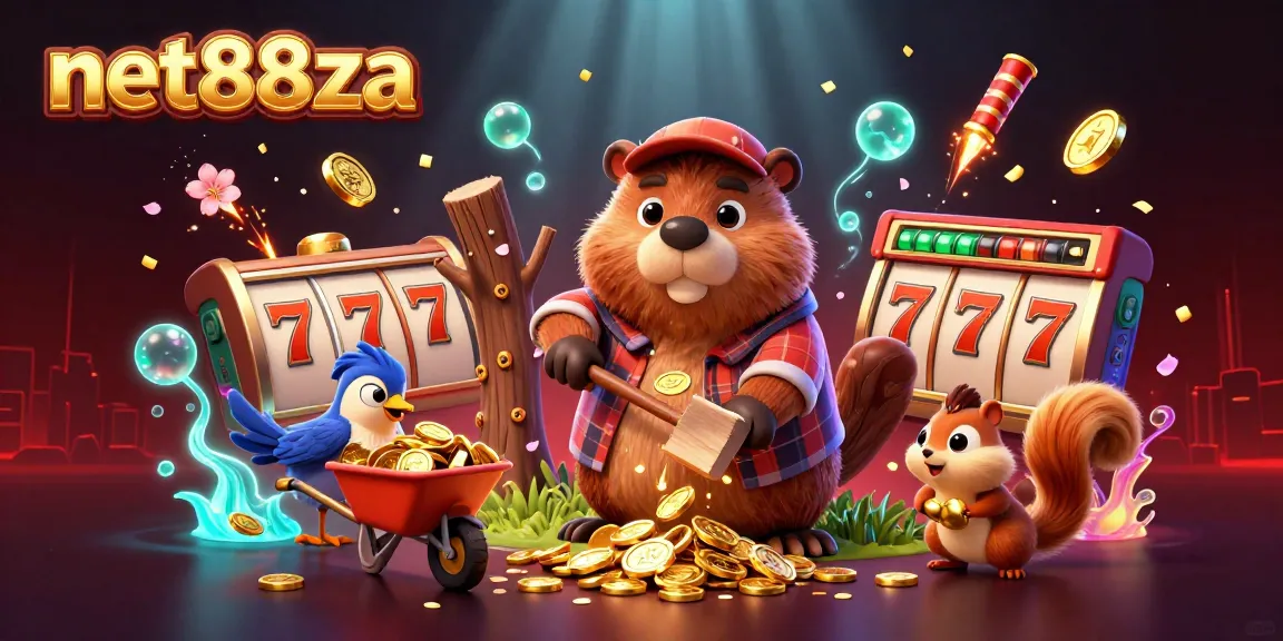 Spin the reels on net88za and win golden jackpot prizes in a bustling casino scene.