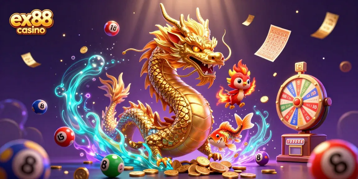 Experience thrilling games at ex88 casino with colorful jackpots and vibrant prizes in a rich 3D scene.