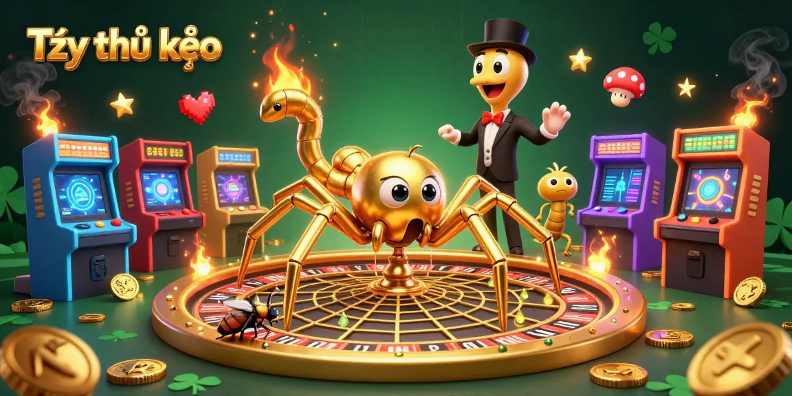 Tỷ lệ kèo showcases unique betting interactions with a spider and centipede in a vibrant casino environment.