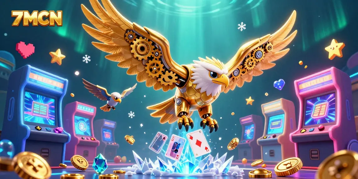 Bet big and win with 7MCN's golden eagle soaring through 3D animated casino visuals.