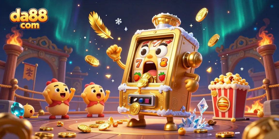 Experience thrilling jackpots at da88 com with a lively 3D golden slot machine celebration.