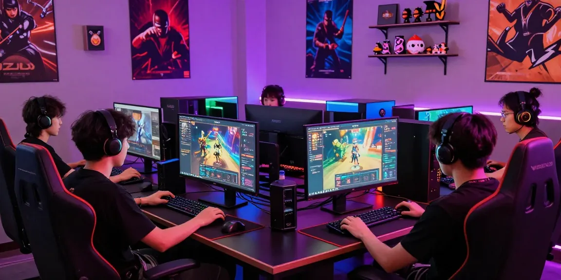 Pemain raja88 sedang bermain game online di ruang gaming modern dengan suasana cerah.
